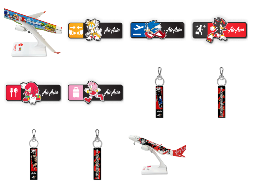 A selection of 'Sonic' and 'Persona' merchandise for sale through AirAsia.  — Picture from AirAsia