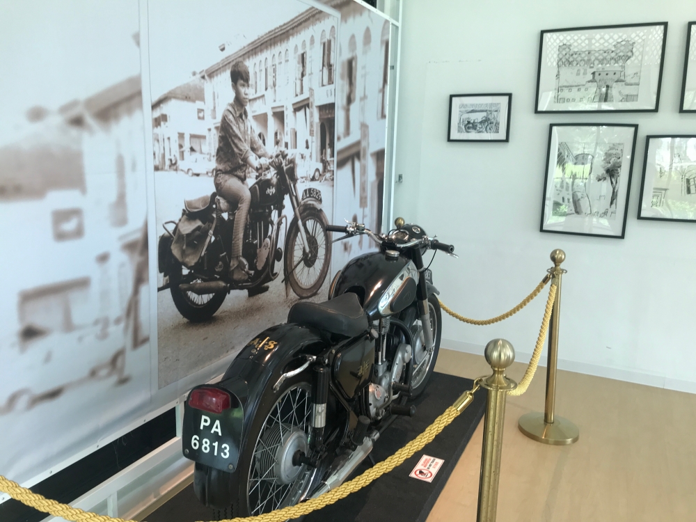 The vintage motorcycle gifted to the cartoonist by the New Straits Times, is displayed at the Rumah Galeri Lat. — Picture by John Bunyan