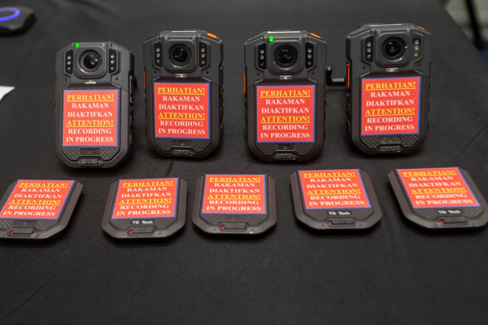 Body-worn cameras that will be used by Customs Department officers during the trial period. — Picture by Raymond Manuel