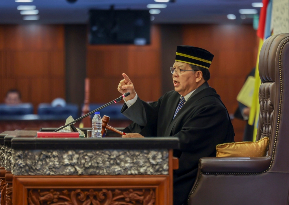 Dewan Rakyat Speaker Tan Sri Johari Abdul speaks during a Dewan Rakyat sitting at the Parliament February 27, 2024. — Bernama pic