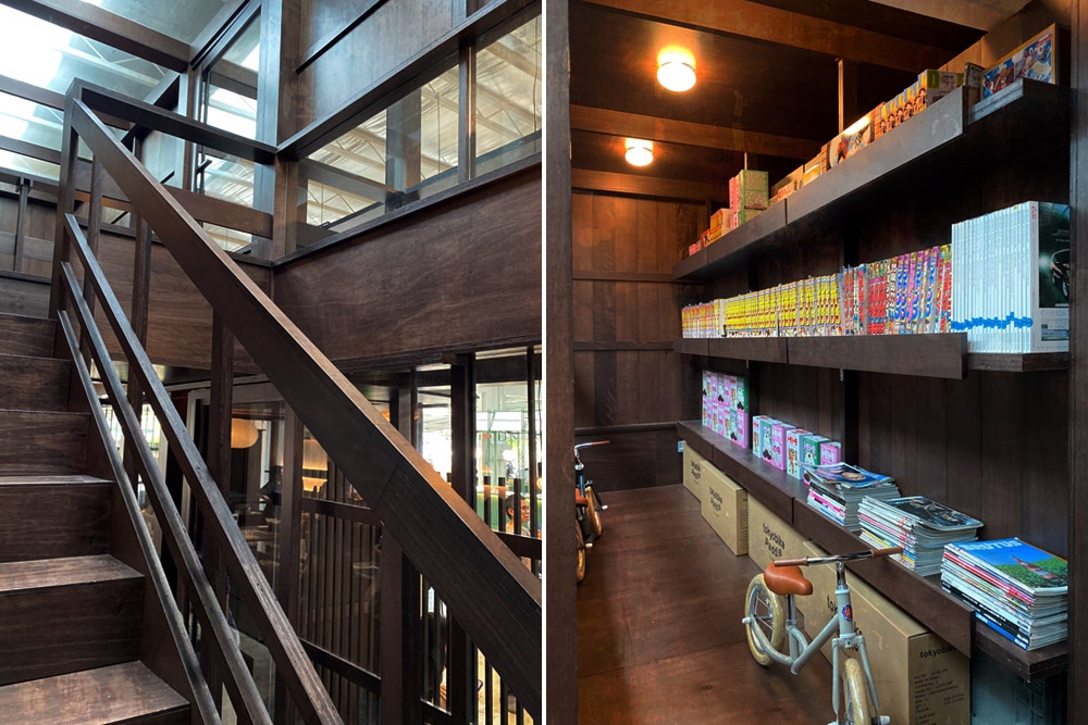 Wooden staircase (left). Shelves filled with 'manga' (right). — Picture by CK Lim