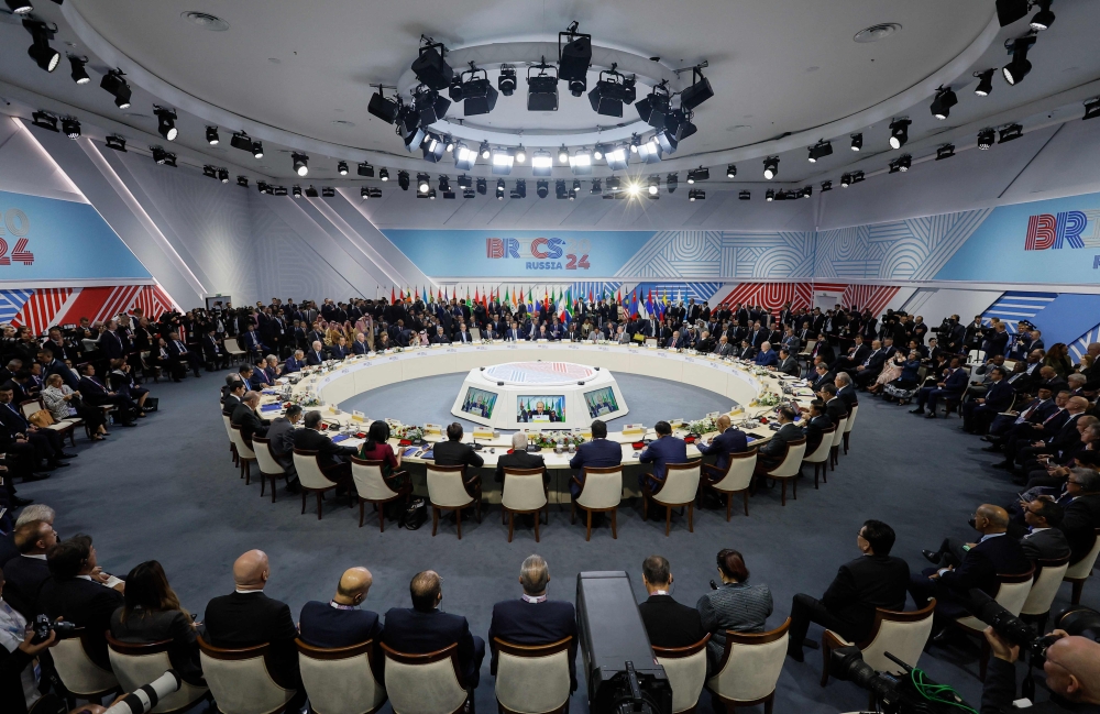 Officials attend a plenary session in the outreach/Brics Plus format at the Brics summit in Kazan on October 24, 2024. — AFP pic 