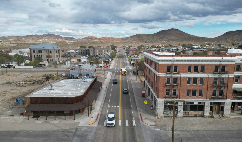 This aerial view shows US Route 95 running through Goldfield, Nevada, in the state's least populous county of Esmeralda October 17, 2024. Goldfield was once Nevada's most populated city following the discovery of gold  turning it into a boomtown in the first decade of the 20th century. — AFP pic