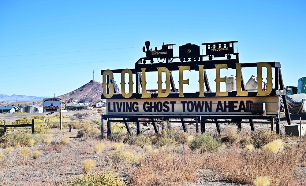 The sign for the town is seen in Goldfield, Nevada, in the state's least populous county of Esmeralda October 18, 2024. — AFP pic