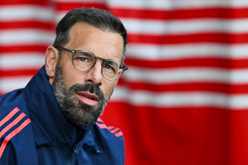 Manchester United's assistant coach Ruud van Nistelrooy  reacts during the English Premier League football match between Southampton and Manchester United at St Mary's Stadium in Southampton, southern England on September 14, 2024. — AFP pic