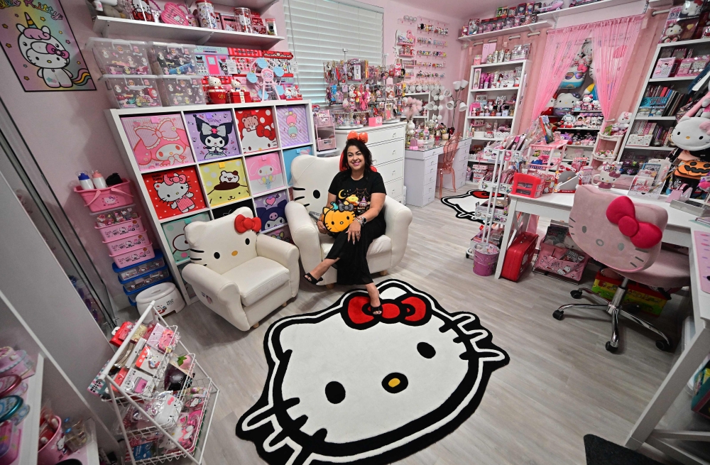 In this picture taken on October 19, 2024, Helen, founder of the ‘Hello Kitty SoCal Babes’ fan club, inside her ‘she-shed’ in Riverside County, California. — AFP pic