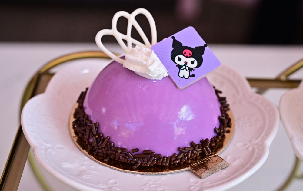 This picture taken on September 6, 2024 shows a Kuromi Mousse Dome at the Hello Kitty and Friends Cafe on its opening day at Universal Studios Hollywood in Universal City, California. — AFP pic