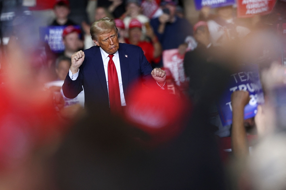 Republican presidential nominee and former US President Donald Trump holds a rally at the PPL Center in Allentown, Pennsylvania October 29, 2024. — Reuters pic  