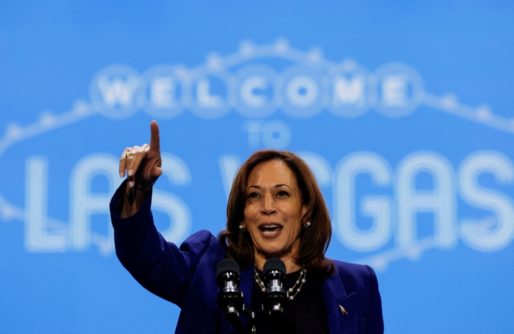 Democratic presidential nominee and US Vice President Kamala Harris attends a campaign rally, in North Las Vegas, Nevada October 31, 2024. — Reuters pic  