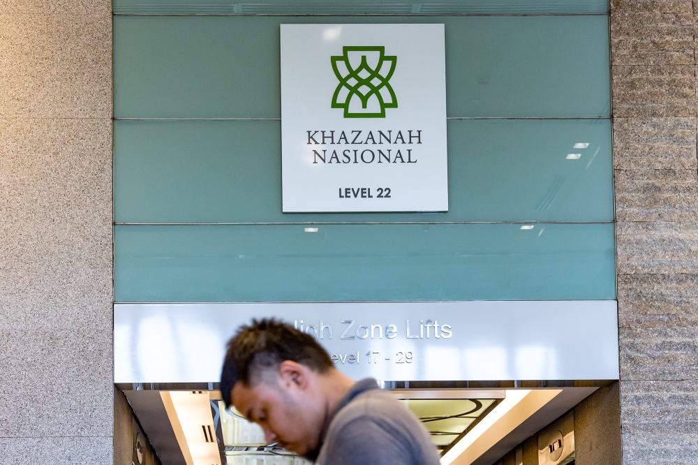 A file photograph shows the Khazanah Nasional Berhad logo at Mercu UEM in Kuala Lumpur on March 11, 2024. — Picture by Firdaus Latif