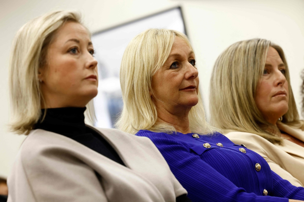 Victims Gemma, Lindsay and Jen attend a press conference with the legal team featured in “Al-Fayed: Predator at Harrods”, in London on October 31, 2024. — AFP pic