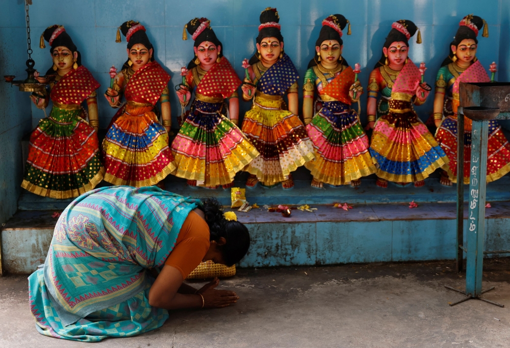 A devotee prays inside the Sri Dharmasastha temple in Thulasendrapuram, the village where Kamala Harris' maternal grandfather was born, in the Southern state of Tamil Nadu, India November 5, 2024. — Reuters pic