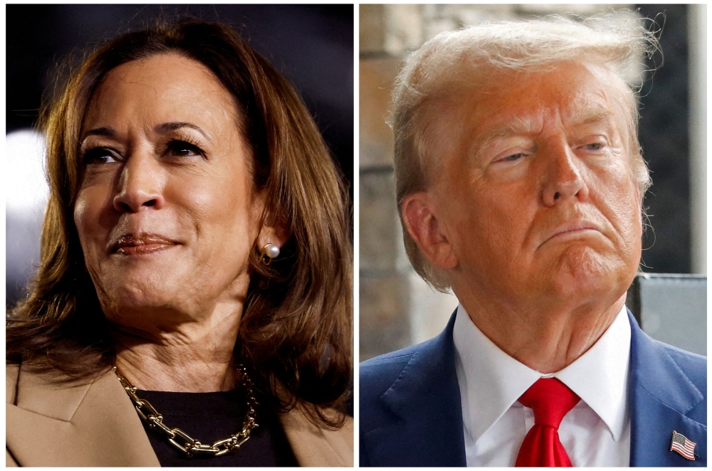 Democratic presidential nominee and US Vice President Kamala Harris and Republican presidential nominee and former US President Donald Trump are seen in a combination of file photographs taken in Chandler, Arizona October 10, 2024 and in Evans, Georgia October 4, 2024. — Reuters pic