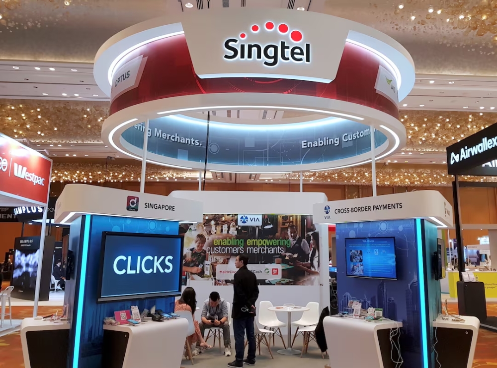 A Singtel booth is pictured at the Money 20/20 Asia Fintech Trade Show in Singapore March 21, 2019. — Reuters pic