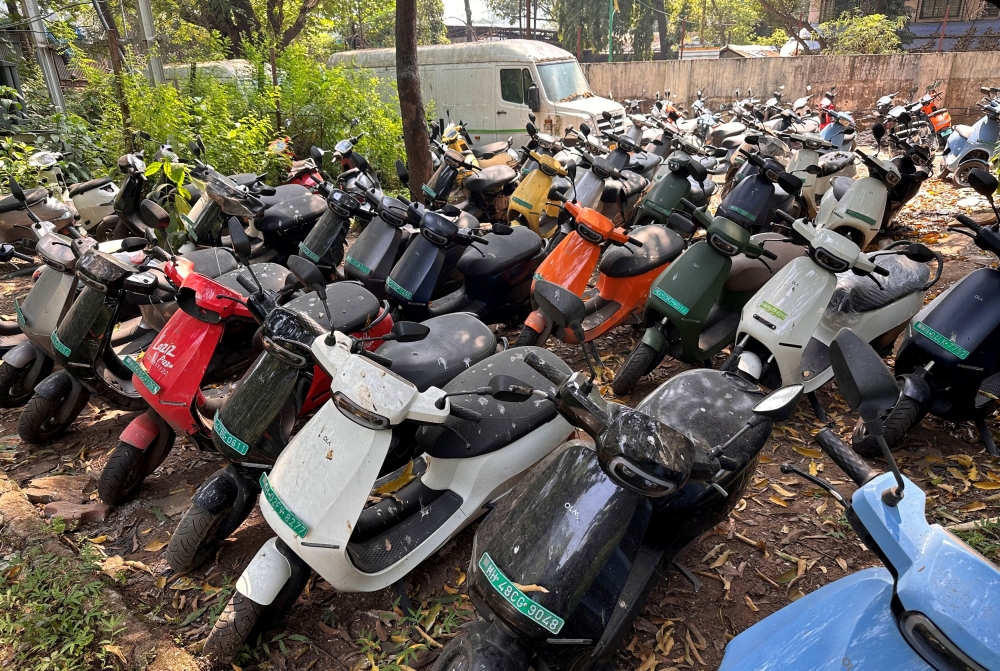 Ola electric scooters are seen outside the Ola Electric Service Centre, in Thane on the outskirts of Mumbai October 25, 2023. — Reuters pic