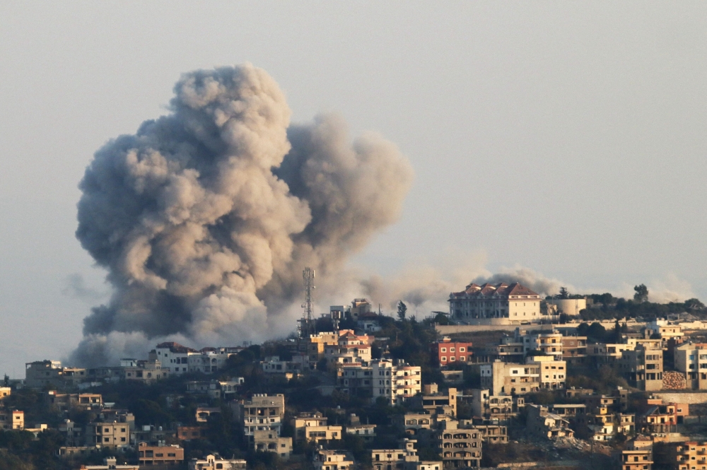 A file picture of a undated blast in Lebanon. According to a statement from the MAF Headquarters, the incident occurred at 1.54 pm local time (7.54 pm Malaysian time) while the MALBATT 850-12 team was travelling from Beirut to Marakah Camp.  — AFP pic