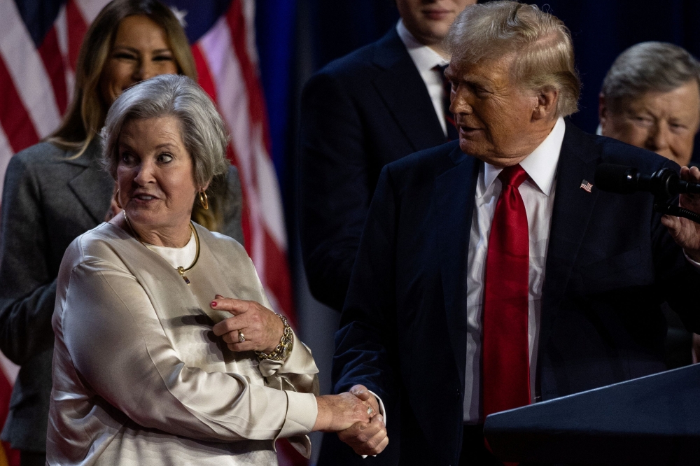 Donald Trump with his senior advisor Susie Wiles following early results from of the US presidential election on Wednesday. — Reuters