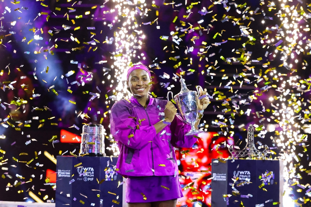 Coco Gauff became the youngest player to win the WTA Finals title in 20 years with a gruelling 3-6, 6-4, 7-6 (7/2) victory over Olympic champion Zheng Qinwen in Riyadh on Saturday. — AFP pic