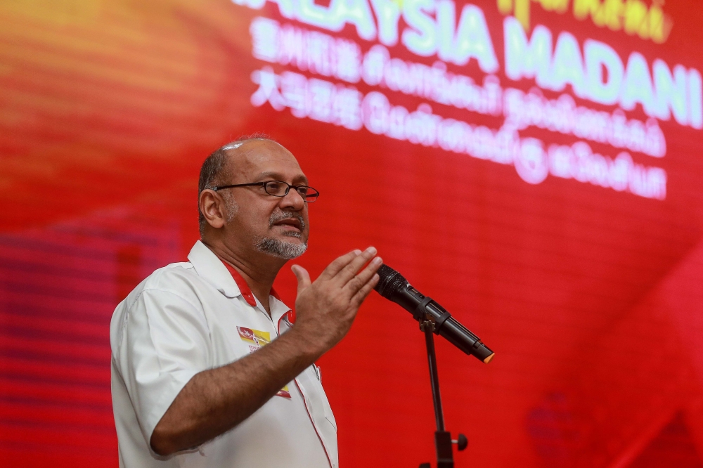 Selangor DAP chairman Gobind Singh Deo delivers a speech during the Selangor DAP committee election at the Ideal Convention Centre in Shah Alam November 10, 2024. — Picture by Sayuti Zainudin 