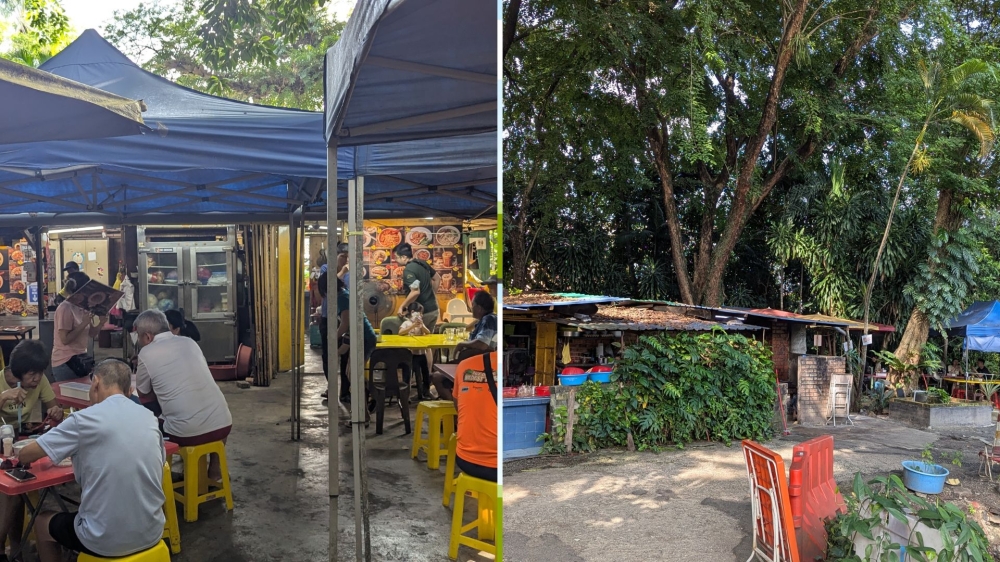 The front of Titiwangsa Wang Kopitiam /  One of the main dining areas is nicely covered in shade from the trees. — Pictures by Ethan Lau