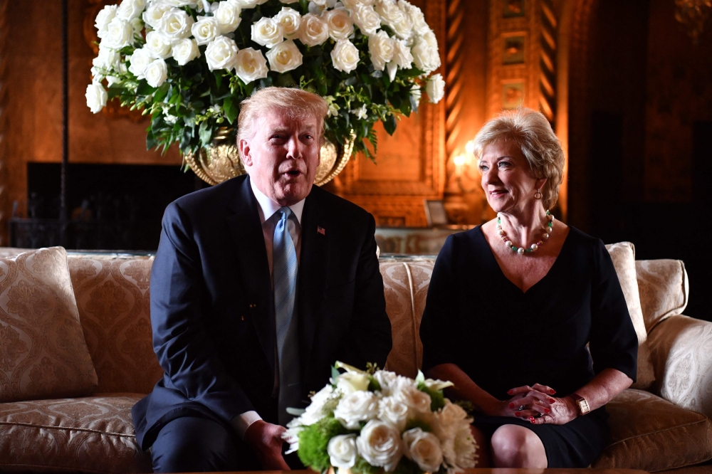 US President-elect Donald Trump announced on November 19, 2024 his intention to nominate Linda McMahon, former Administrator of the Small Business Administration, as the United States Secretary of Education. — AFP pic