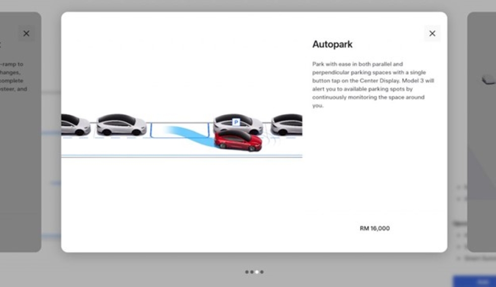 Autopark explanation on the the Tesla Model 3 section of Tesla Malaysia’s website, as captured at 3.15pm, Nov 22. — SoyaCincau pic