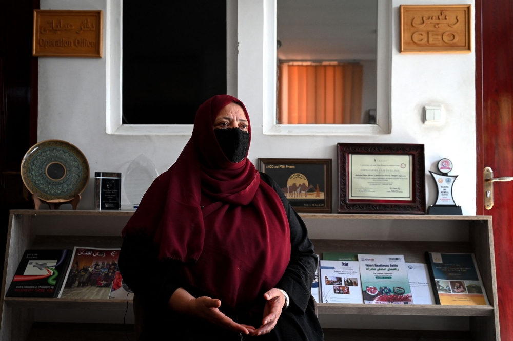 Fariba Noori, chairwoman of the Afghanistan Women's Chamber of Commerce and Industry (AWCCI), speaks during an interview with AFP in Kabul November 10, 2024. — AFP pic