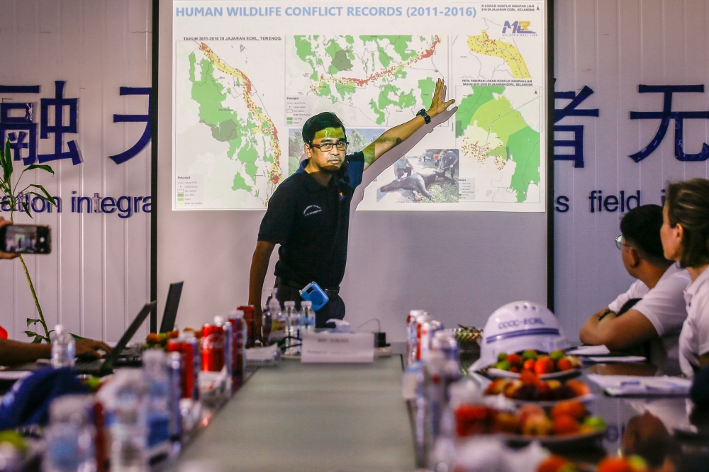 Malaysia Rail Link Head of Environment, Norhasrul Abu Hassan during the presentation about the Wildlife Box Crossing section in Kemasul and Kuantan, Pahang March 6, 2023. — Picture by Hari Anggara