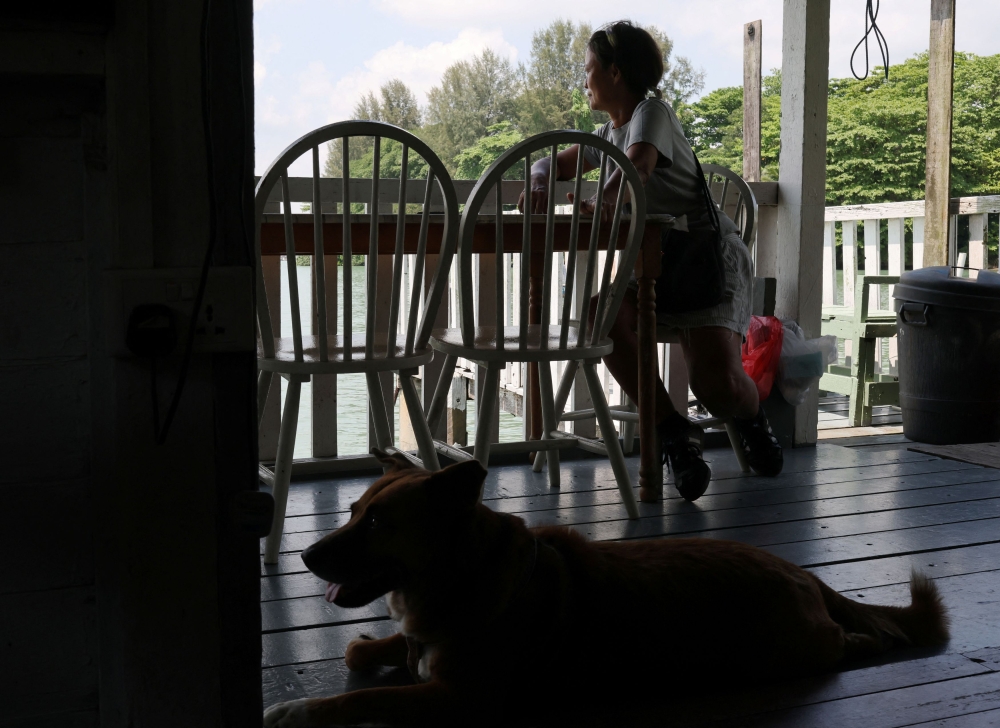 Resident Koh Bee Choo, 54, looks on from the porch of her wooden stilt house on Singapore’s Pulau Ubin island November 1, 2024. — Reuters pic