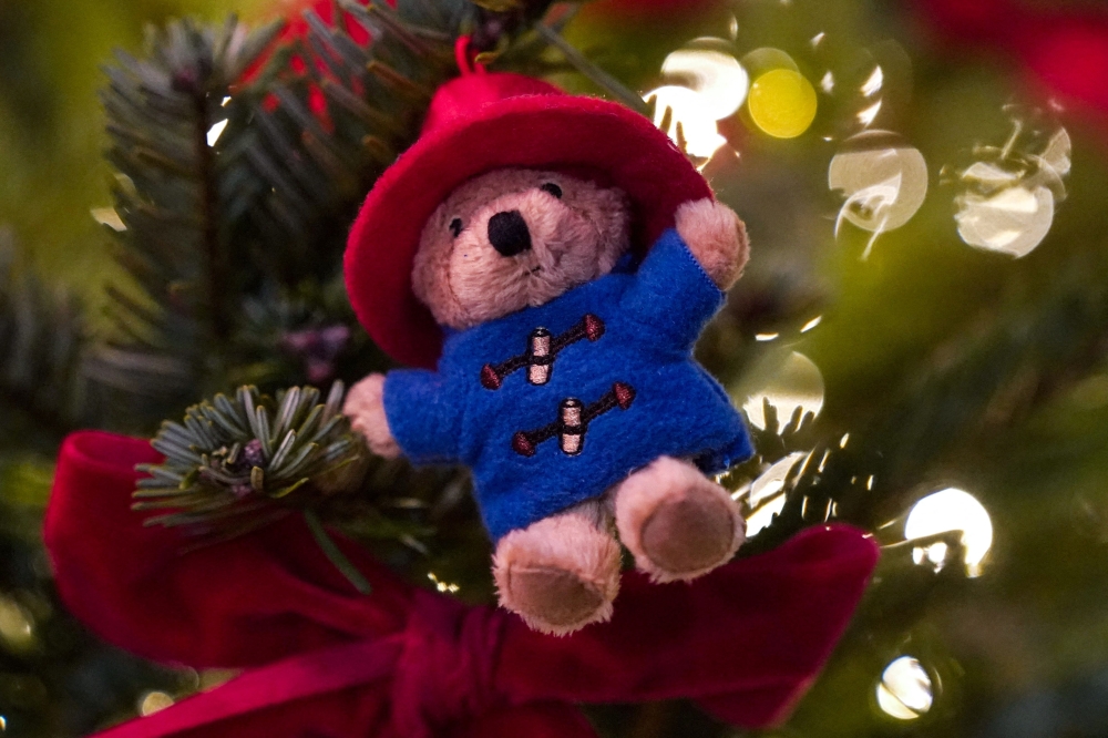 Paddington Bear ornaments are pictured on a Christmas Tree prior to the start of the 