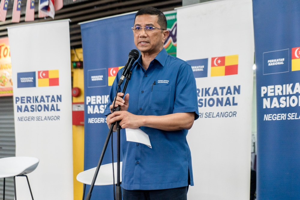 Azmin Ali speaks during Perikatan Nasional manifesto launch for the Kuala Kubu Baru by-election in Selangor on May 6, 2024. — File picture by Shafwan Zaidon