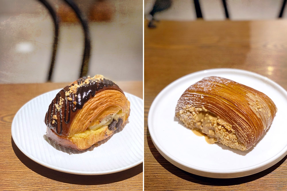 Chocolate Banana (left) and Peanut Butter Pain Suisse. — Picture by CK Lim