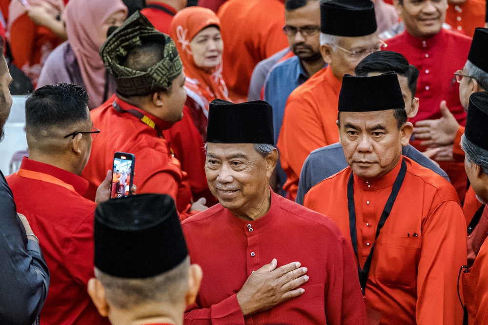 Bersatu president Tan Sri Muhyiddin Yassin arrives for the party’s annual general meeting at Ideal Convention Centre (IDCC) Shah Alam November 30, 2024. — Picture By Firdaus Latif