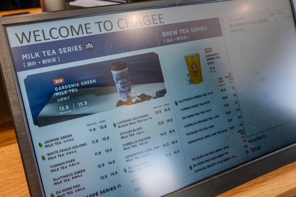 A menu is seen on display at the Chagee Eco Grandeur outlet in Shah Alam on November 21, 2024. — Picture by Yusof Mat Isa