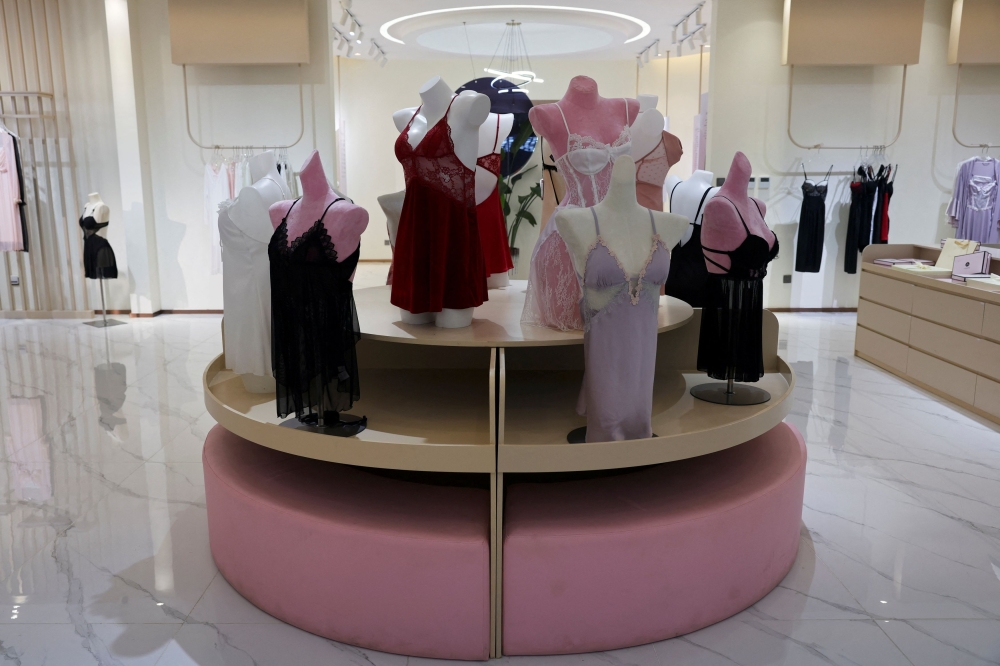 Lingerie products are displayed at the Gummy Park showroom at WeMet Industrial Park, in Guanyun county of Lianyungang, Jiangsu province, China November 25, 2024. — Reuters pic