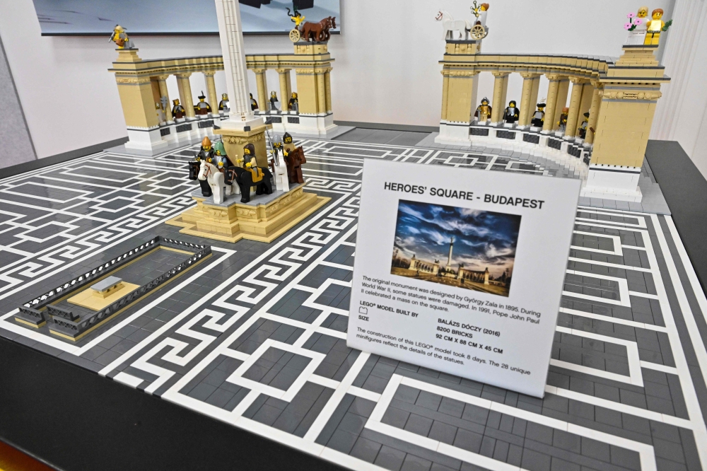 A touristic symbol of Budapest, ‘Heroes Square’ is seen at the Hungarian headquarters of Lego, having been built from classic Lego bricks by Hungarian artist Balazs Doczy in Budapest on December 17, 2024. — AFP pic