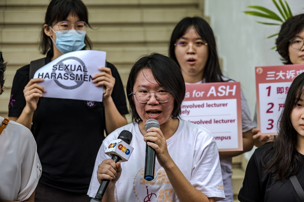 Universiti Malaya Feminism Club president Chin Jes Weng speaks during a press conference at Universiti Malaya in Kuala Lumpur on Dec 20, 2024. — Picture by Firdaus Latif