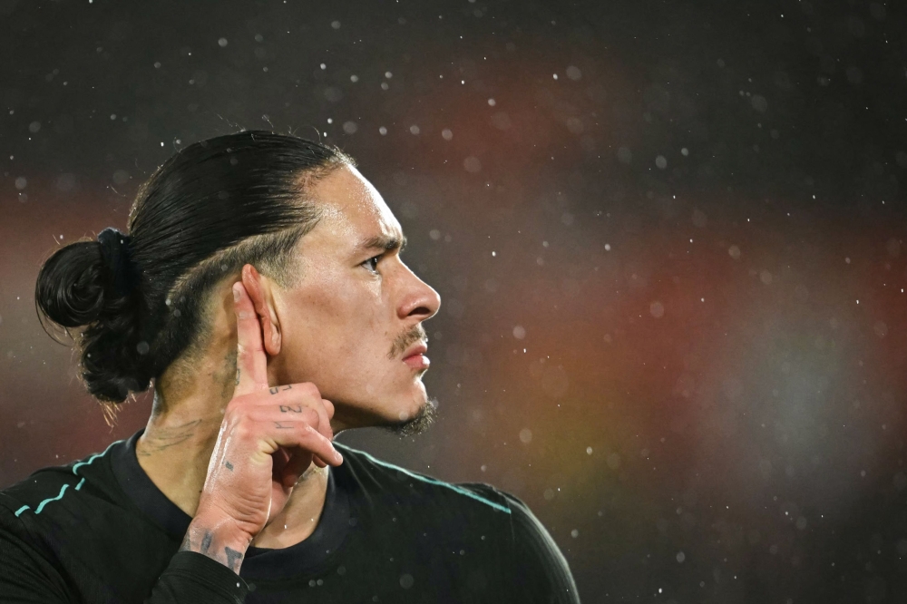 Liverpool's Uruguayan striker Darwin Nunez celebrates after scoring his team first goal during the English League Cup quarter-final football match between Southampton and Liverpool at St Mary's Stadium in Southampton, southern England, on December 18, 2024. — AFP pic