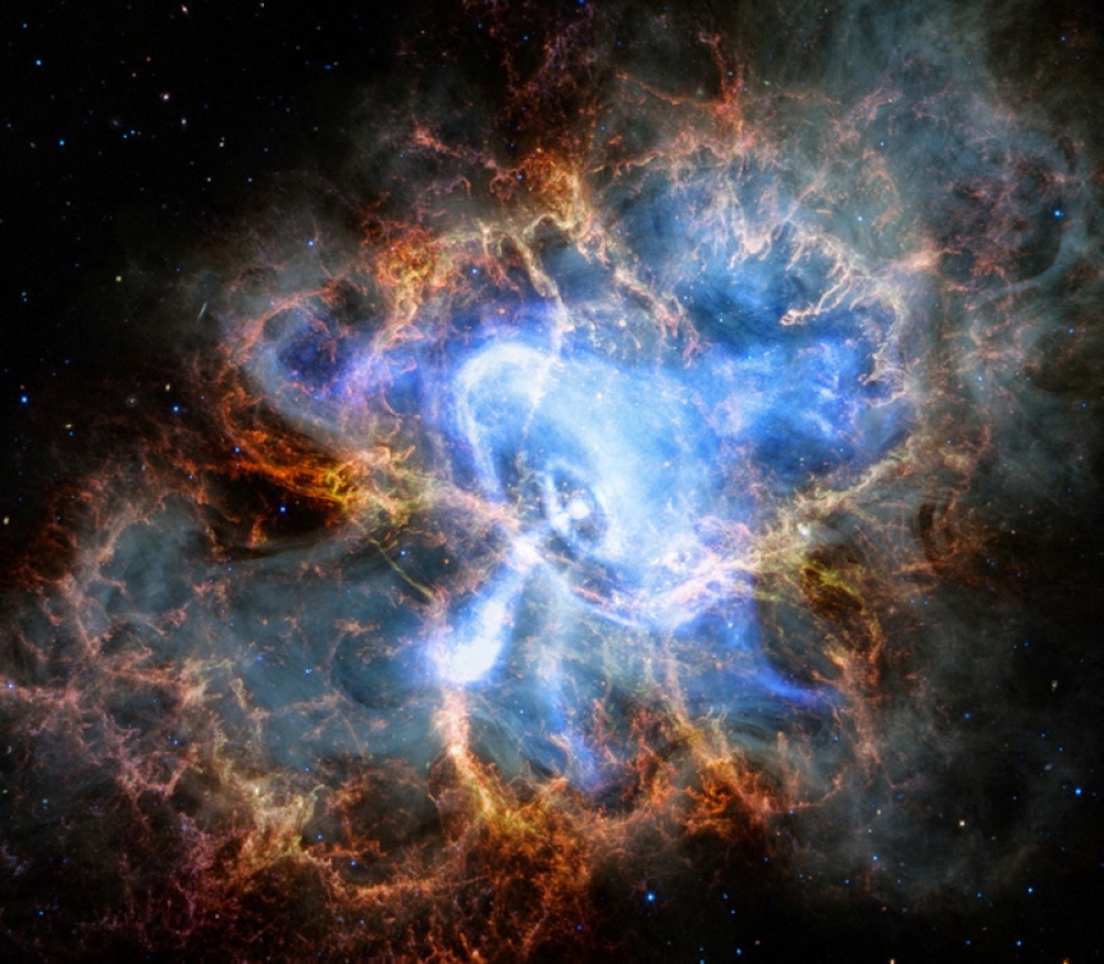 The Crab Nebula, the result of a bright supernova explosion seen by Chinese and other astronomers in the year 1054, 6,500 light-years from Earth, is seen in an image taken by the James Webb Telescope on June 3, 2024. At its center is a neutron star, a super-dense star produced by the supernova. This image shows the X-ray data from Chandra along with infrared data from the Webb space telescope. — Webb, Chandra, Nasa/CXC/SAO handout pic via Reuters 