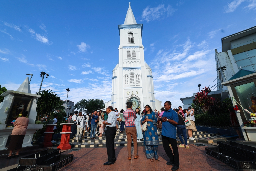 Around 2,000 Christians gathered at the Church of the Immaculate Conception in Johor Baru to take part in religious services from as early as 7am. — Bernama pic