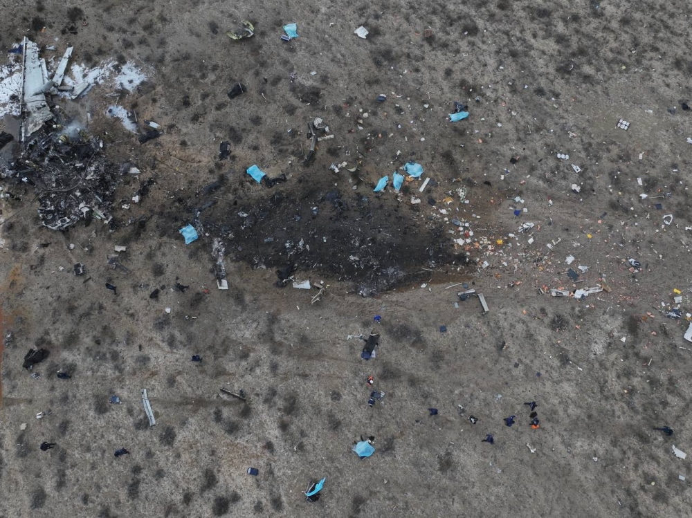 A drone view shows the crash site of an Azerbaijan Airlines passenger plane near the city of Aktau, Kazakhstan December 25, 2024. — Reuters pic