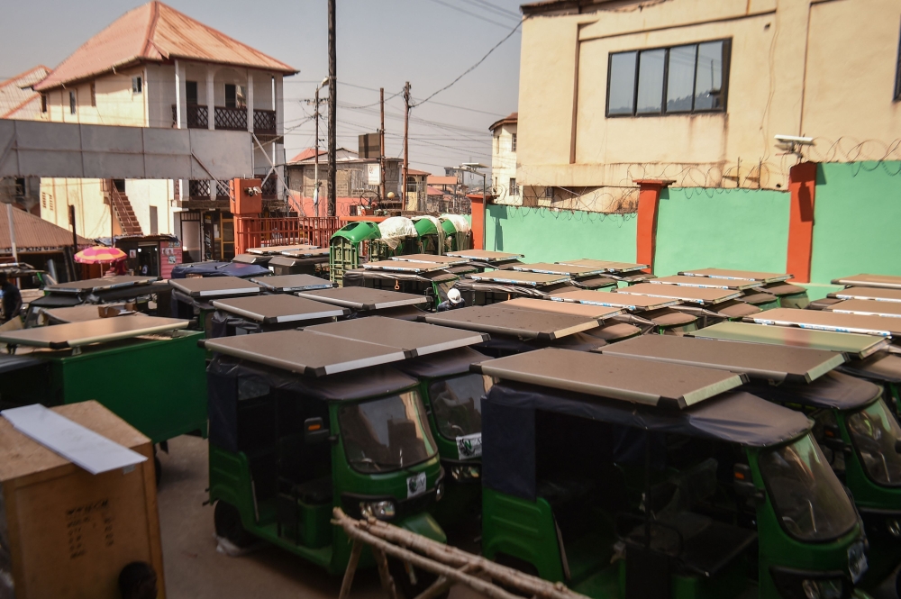 A general view of solar-powered tricycles assembled by the start-up company NEEV Salone in Freetown on December 18, 2024. — AFP pic