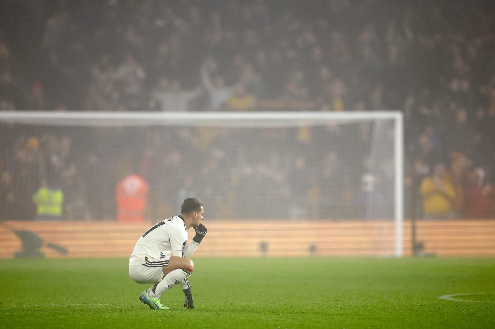 Manchester United’s midfielderAntony reacts following defeat.  — AFP 