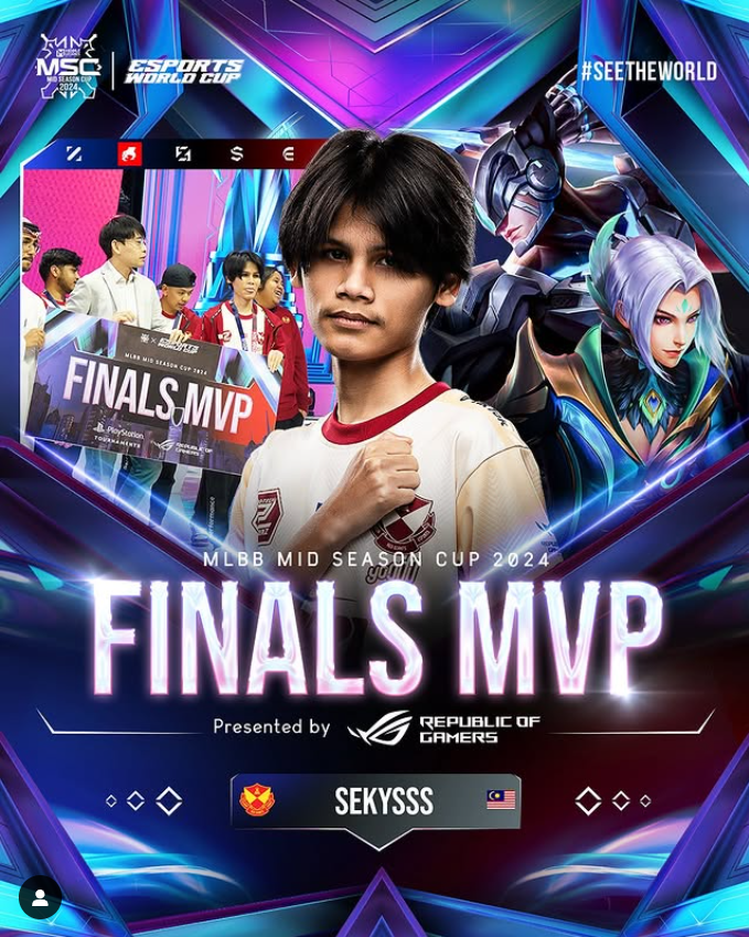 Muhammad Haqqullah Ahmad Shahrul, also known as Sekyss, was named the Most Valuable Player of the competition. — Picture via Instagram/Esports World Cup 