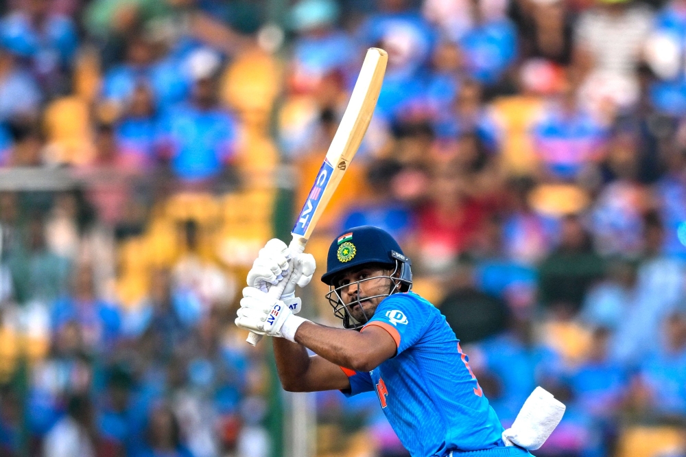 India's Shreyas Iyer plays a shot during the 2023 ICC Men's Cricket World Cup one-day international (ODI) match between India and Netherlands at the M. Chinnaswamy Stadium in Bengaluru in this file picture dated November 12, 2023. — AFP pic