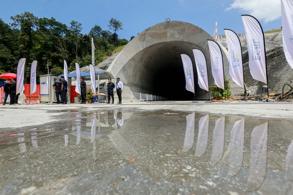 A general view of the tunnel which can be seen during the ECRL Gombak Tunnel breakthrough ceremony in Gombak October 29, 2024. While the ECRL was designed to cut short travel time, the project’s primary purpose and main source of revenue will actually come from freight transport. — Picture by Sayuti Zainudin