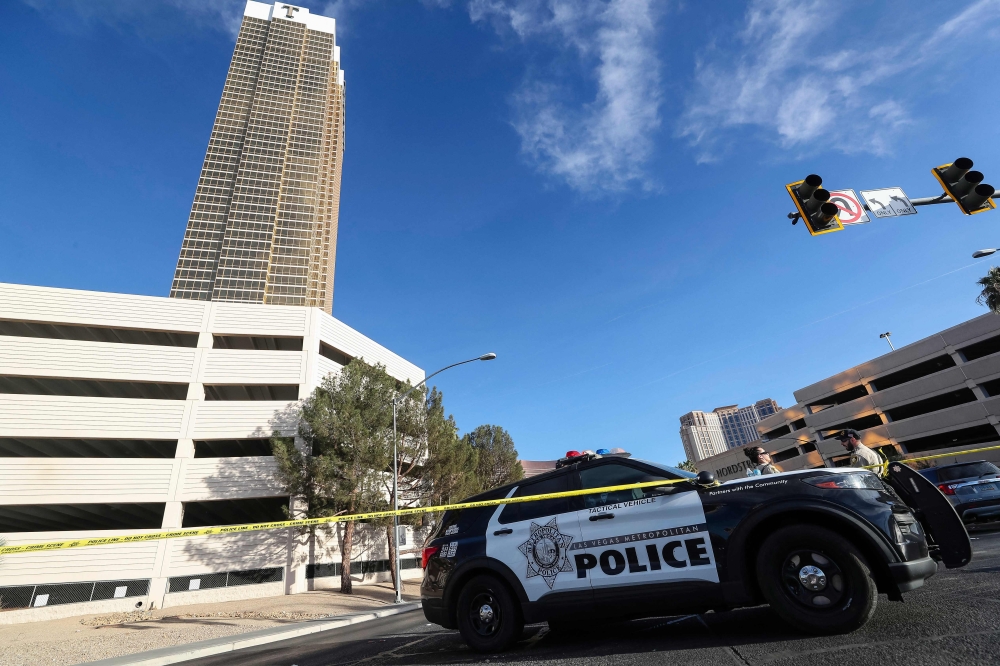 Police block an area where a Tesla Cybertruck caught fire and exploded outside the lobby of President-elect Donald Trump's hotel, on January 1, 2025, in Las Vegas. — AFP pic