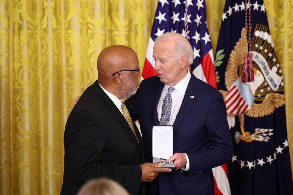 U.S President Joe Biden gives US Rep. Bennie G. Thompson (D-MS), the Presidential Citizens Medal, one of the country’s highest civilian honours, during a ceremony at the White House in Washington January 2, 2025. — Reuters pic  