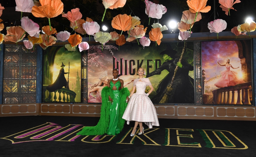 British actress and singer Cynthia Erivo and US singer-songwriter and actress Ariana Grande attend Universal’s ‘Wicked’ premiere at the Dorothy Chandler Pavilion in Los Angeles, November 9, 2024. — AFP pic 