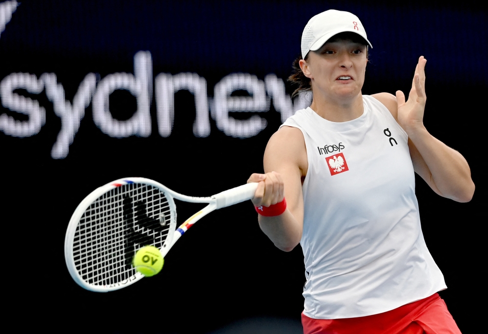 Poland's Iga Swiatek in action during her semi final match against Kazakhstan's Elena Rybakina at the United Cup semi-finals between Poland and Kazakhstan at the Rosewall Arena, Sydney January 4, 2025. — Reuters pic  